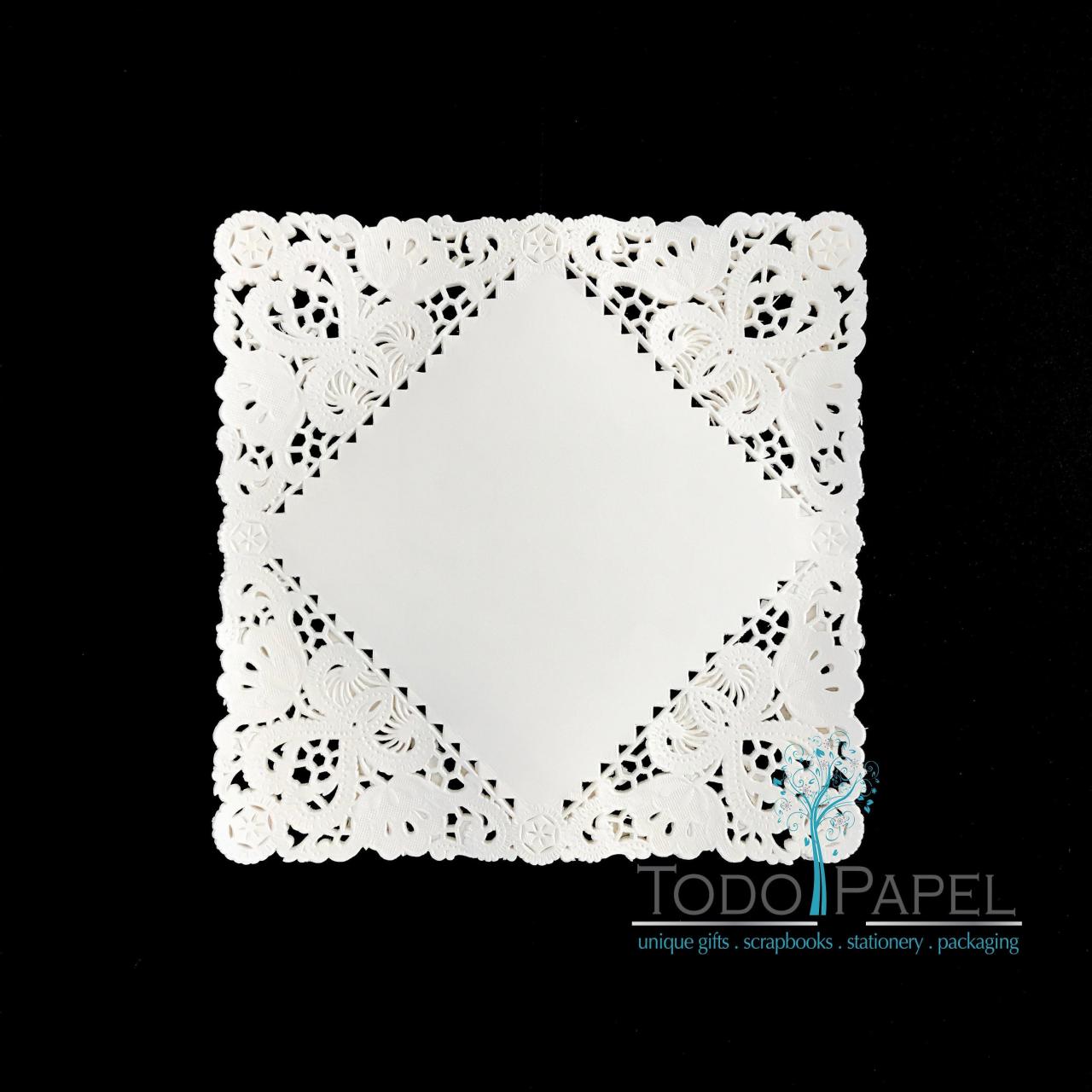 100 Pack Of 8 Inch Ivory Square Lace Paper Doilies | Wedding Invitation Embellishments | Placemats And Centerpieces | Party Event Table Decor